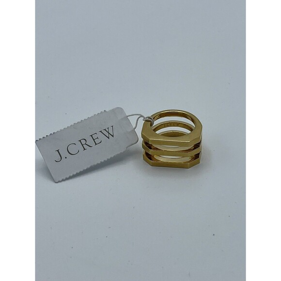 J Crew Gold Tone Open Three Bar Ring Sz 7 1/2 New - Picture 1 of 9